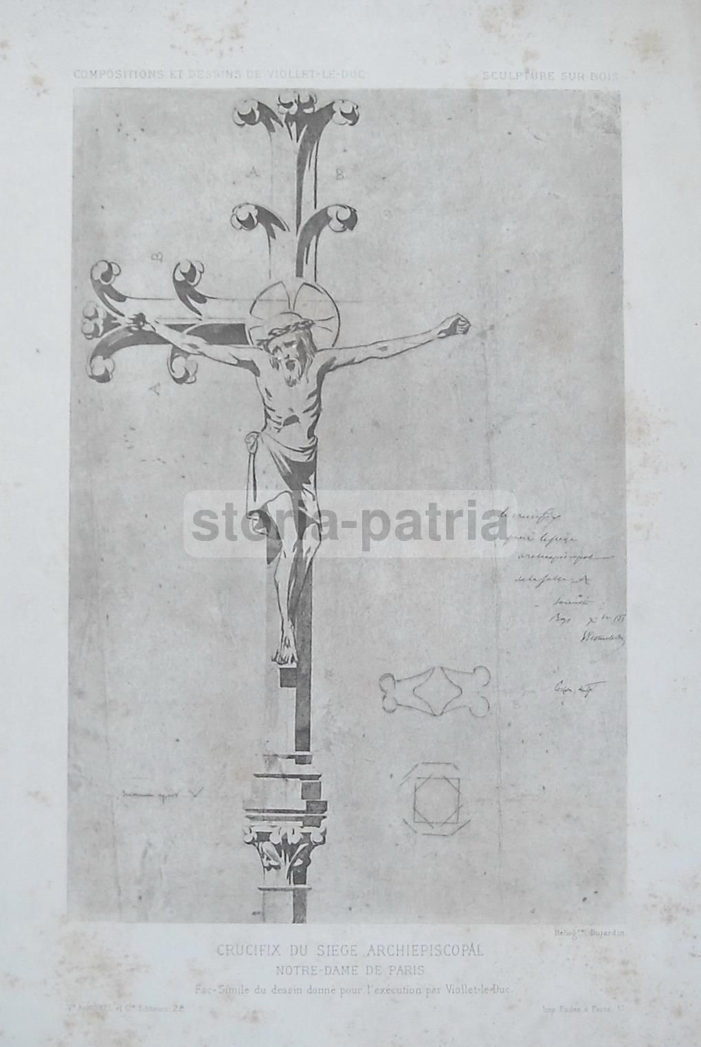 Viollet Le Duc Crocifisso Notre Dame Parigi Stampa XIX Secolo