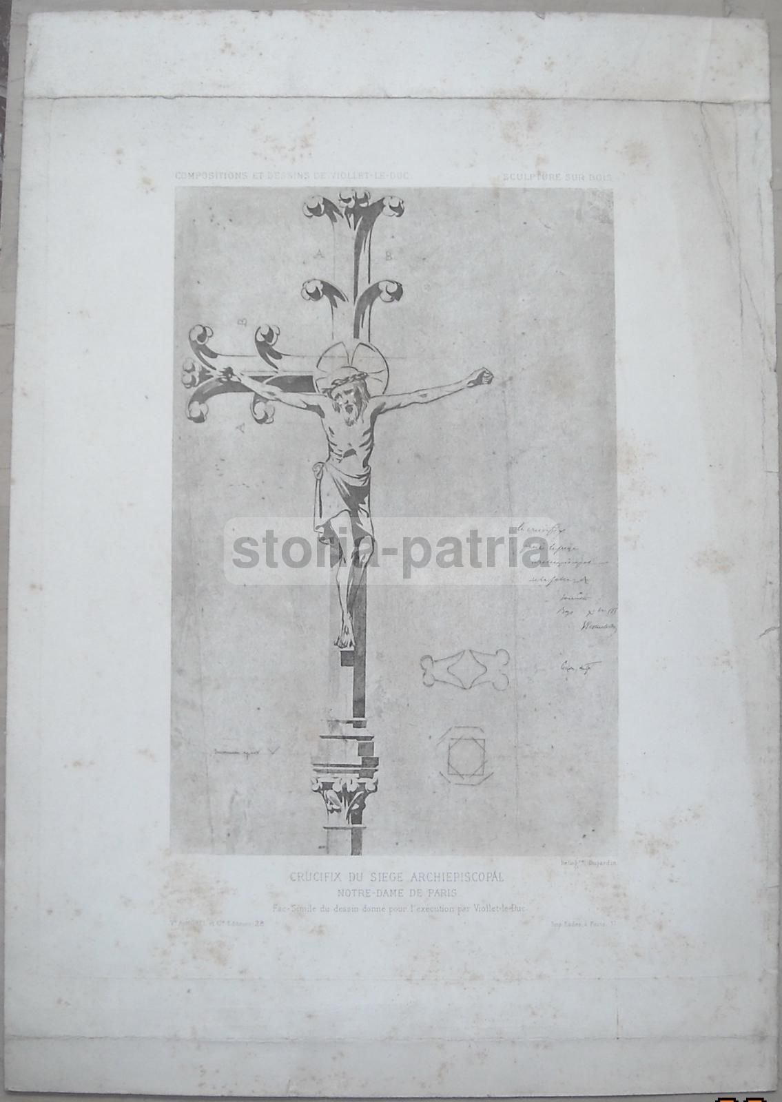 Viollet Le Duc Crocifisso Notre Dame Parigi Stampa XIX Secolo