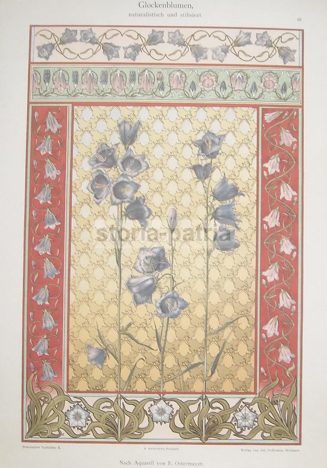 Stampa Liberty Decorazioni Floreali, E. Ostermayer, 1920