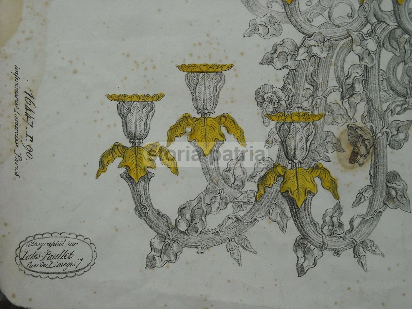 Stampa Litografica Lampadari Jules Paullet Parigi Epoca 1800