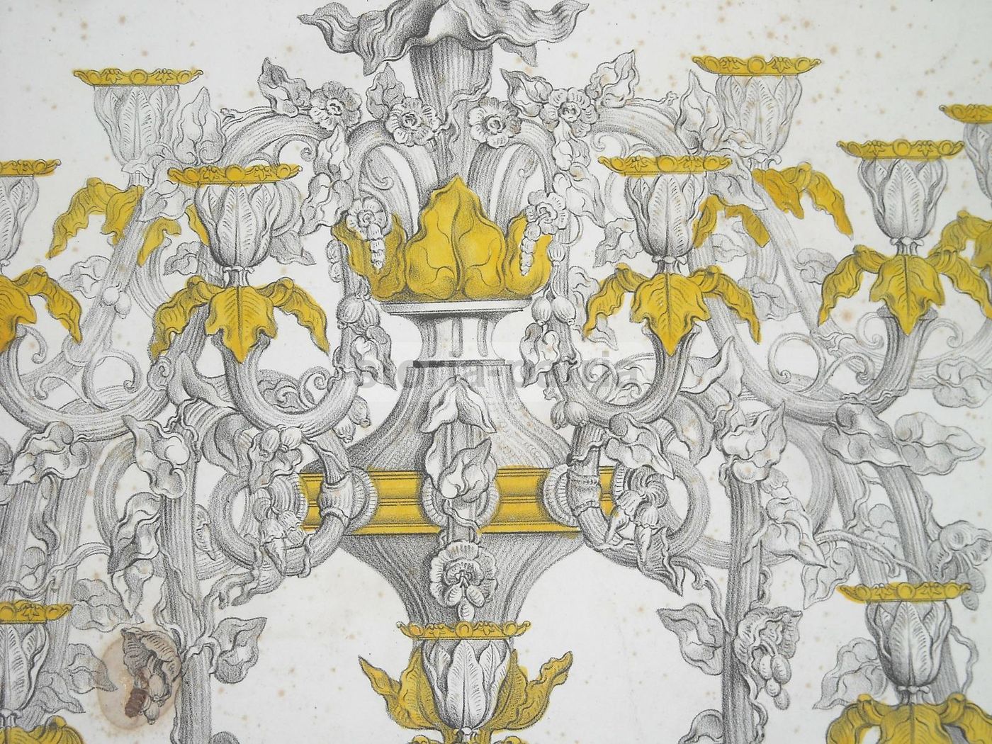 Stampa Litografica Lampadari Jules Paullet Parigi Epoca 1800