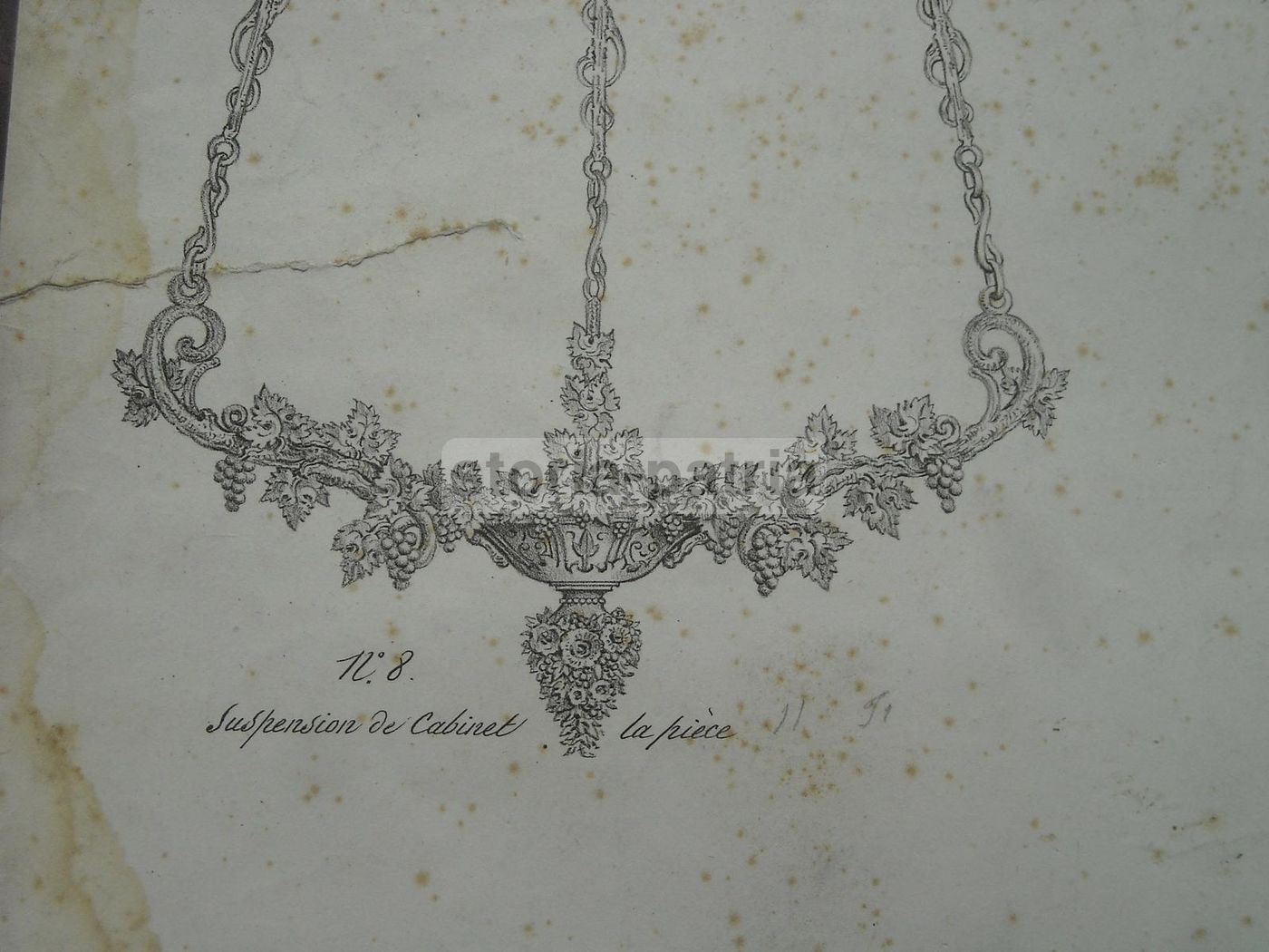 Stampa Litografica Lampadari Jules Paullet Parigi Epoca 1800