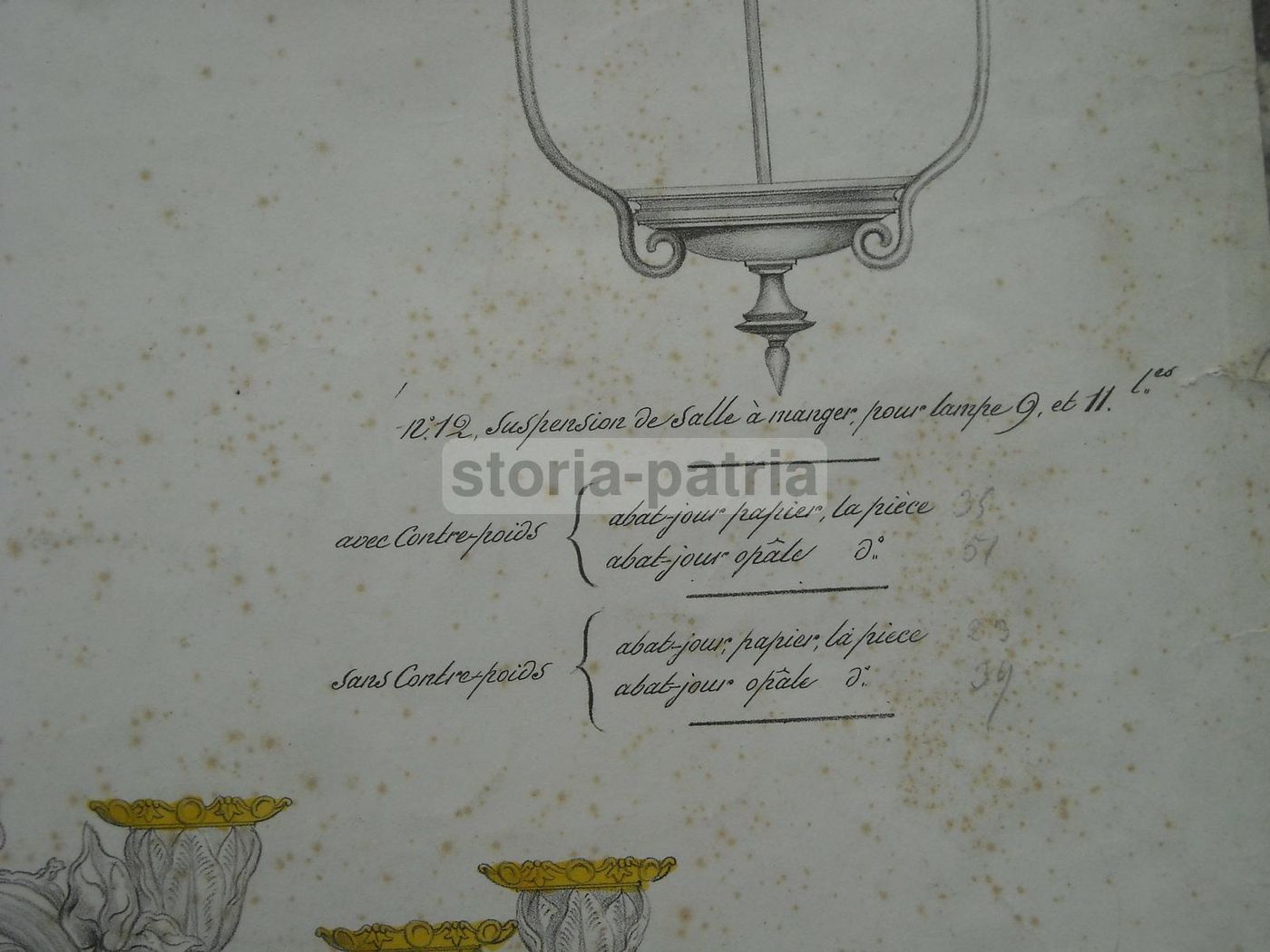 Stampa Litografica Lampadari Jules Paullet Parigi Epoca 1800