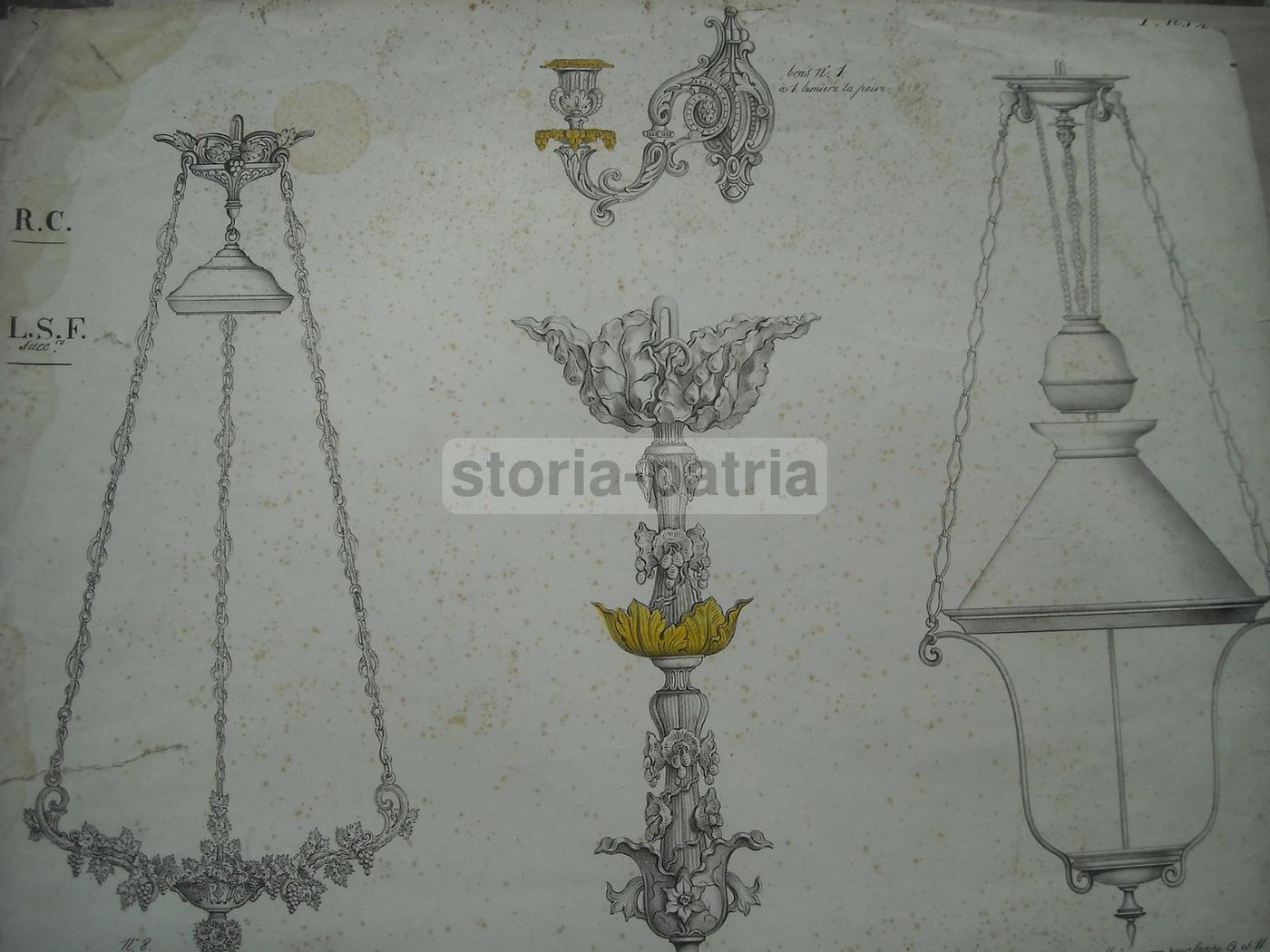 Stampa Litografica Lampadari Jules Paullet Parigi Epoca 1800