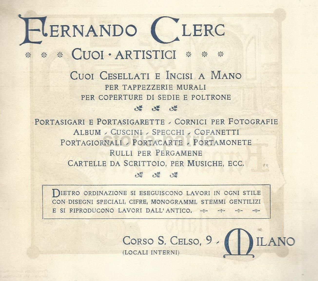 Stampa Pubblicitaria Cuoi Artistici Clerc, Milano 1901, Bonetti