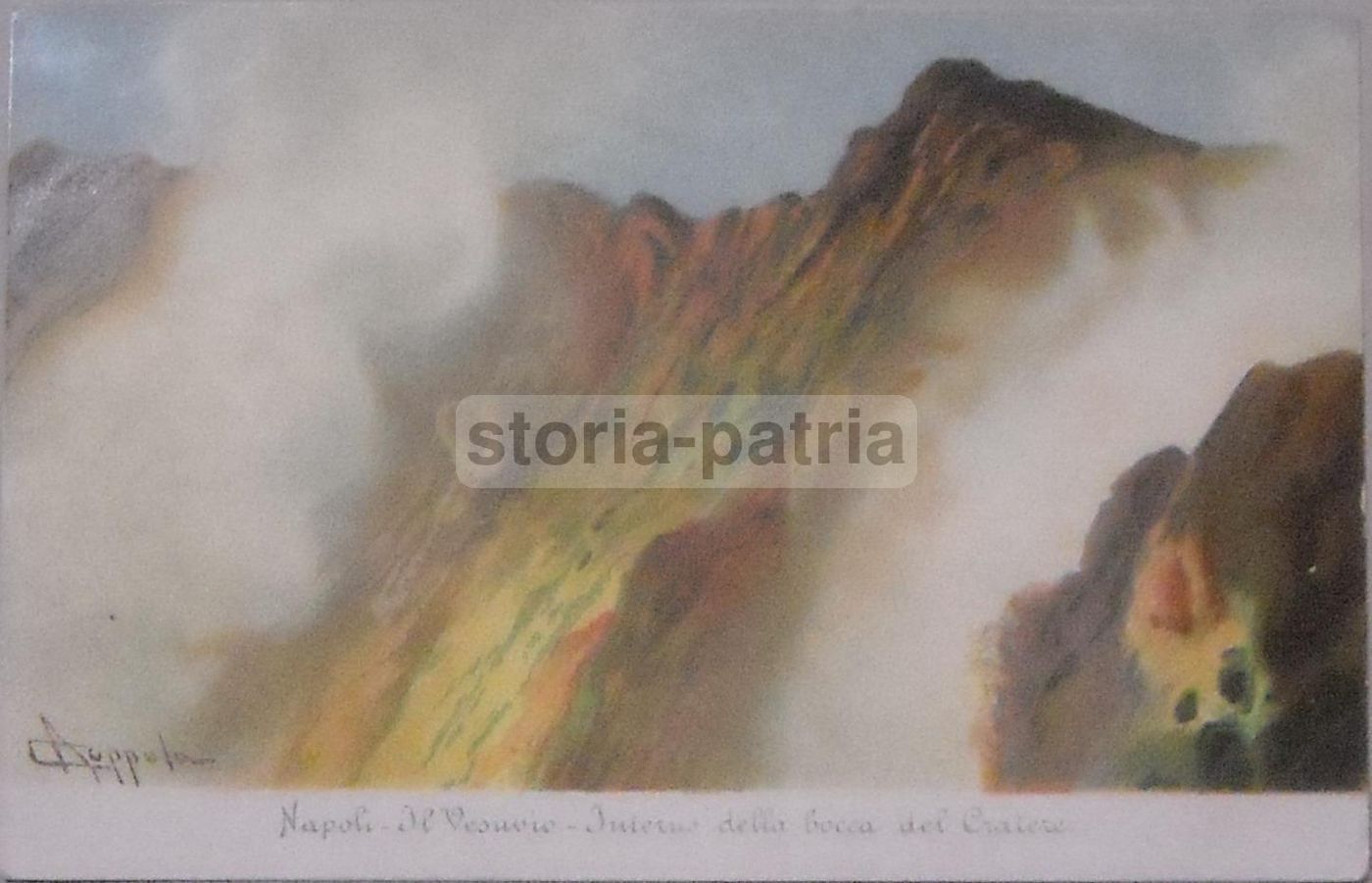 Cartolina Antica Vesuvio, Cratere Interno, Artista Coppola, Napoli