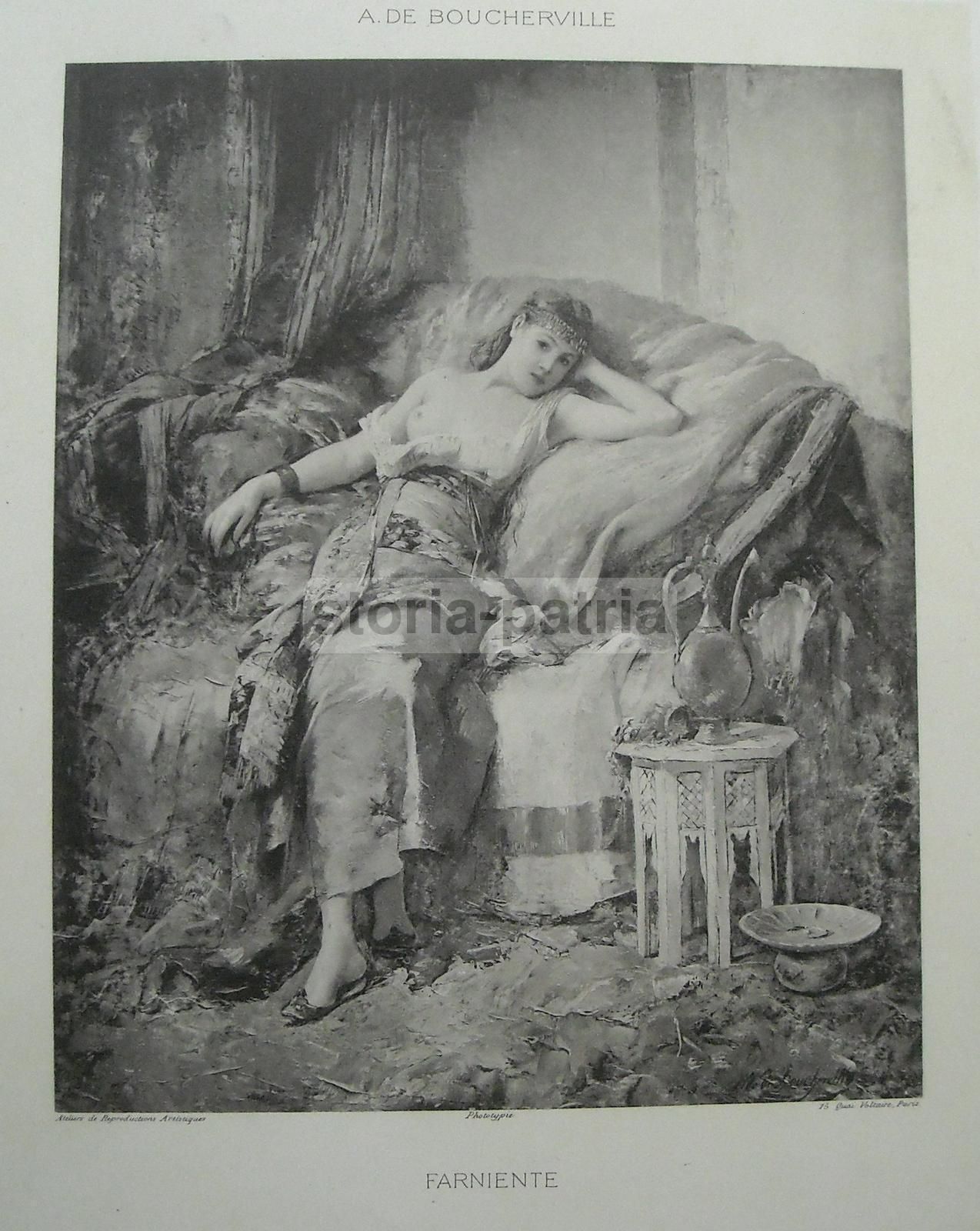 Stampa Antica Farniente De Boucherville Figura Femminile Orientalista