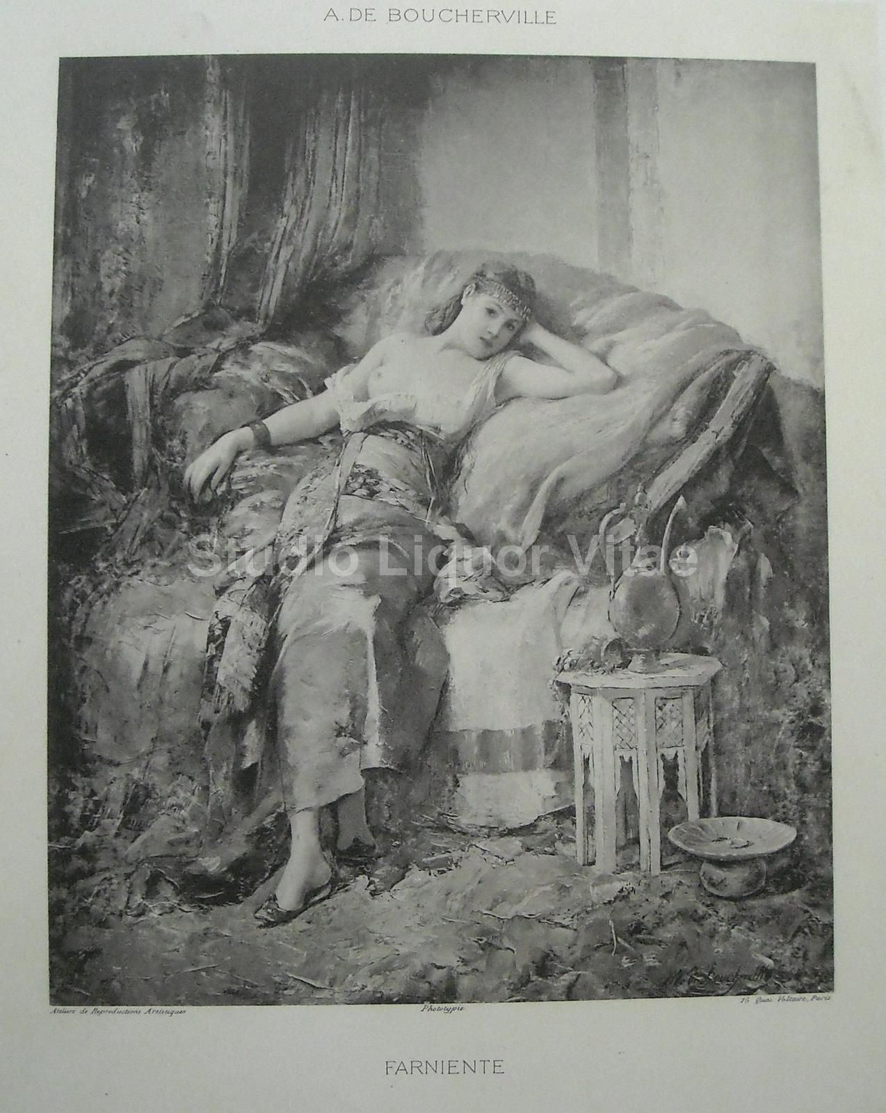 Stampa Antica Farniente De Boucherville Figura Femminile Orientalista