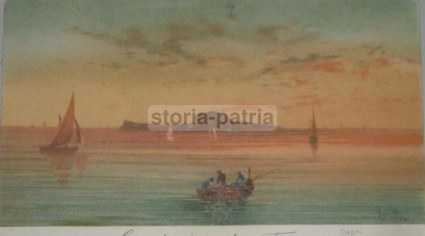 Cartolina Capri Artista La Pira Marina Barche Pescatori Epoca 1900