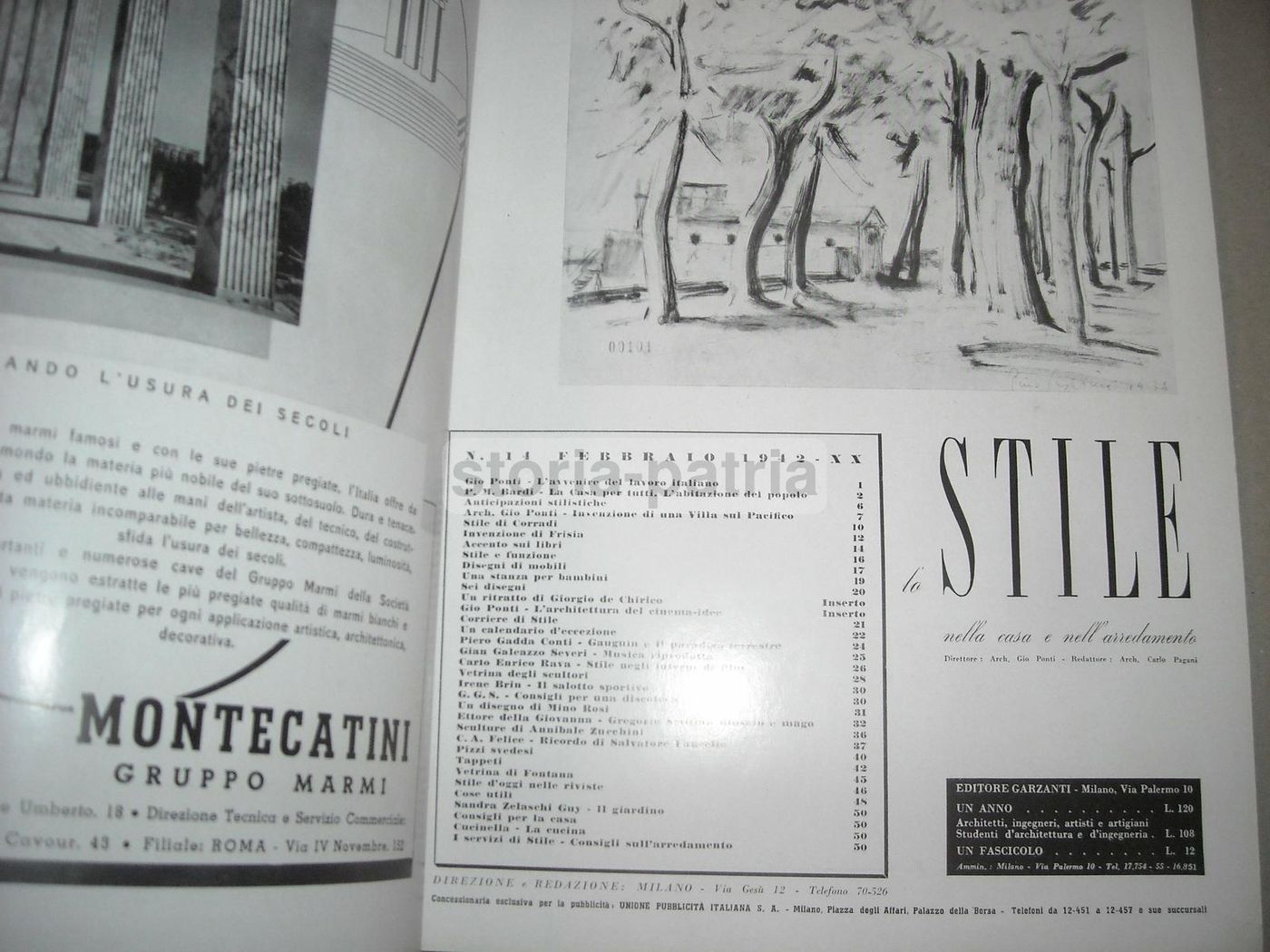 Rivista Lo Stile, Febbraio 1942: Giò Ponti, Fornasetti, Fontana Arte