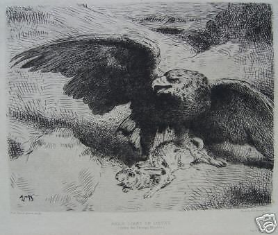 Incisione Antica Léon Bonnat, "Aquila E Lepre", Gazette Des Beaux Arts