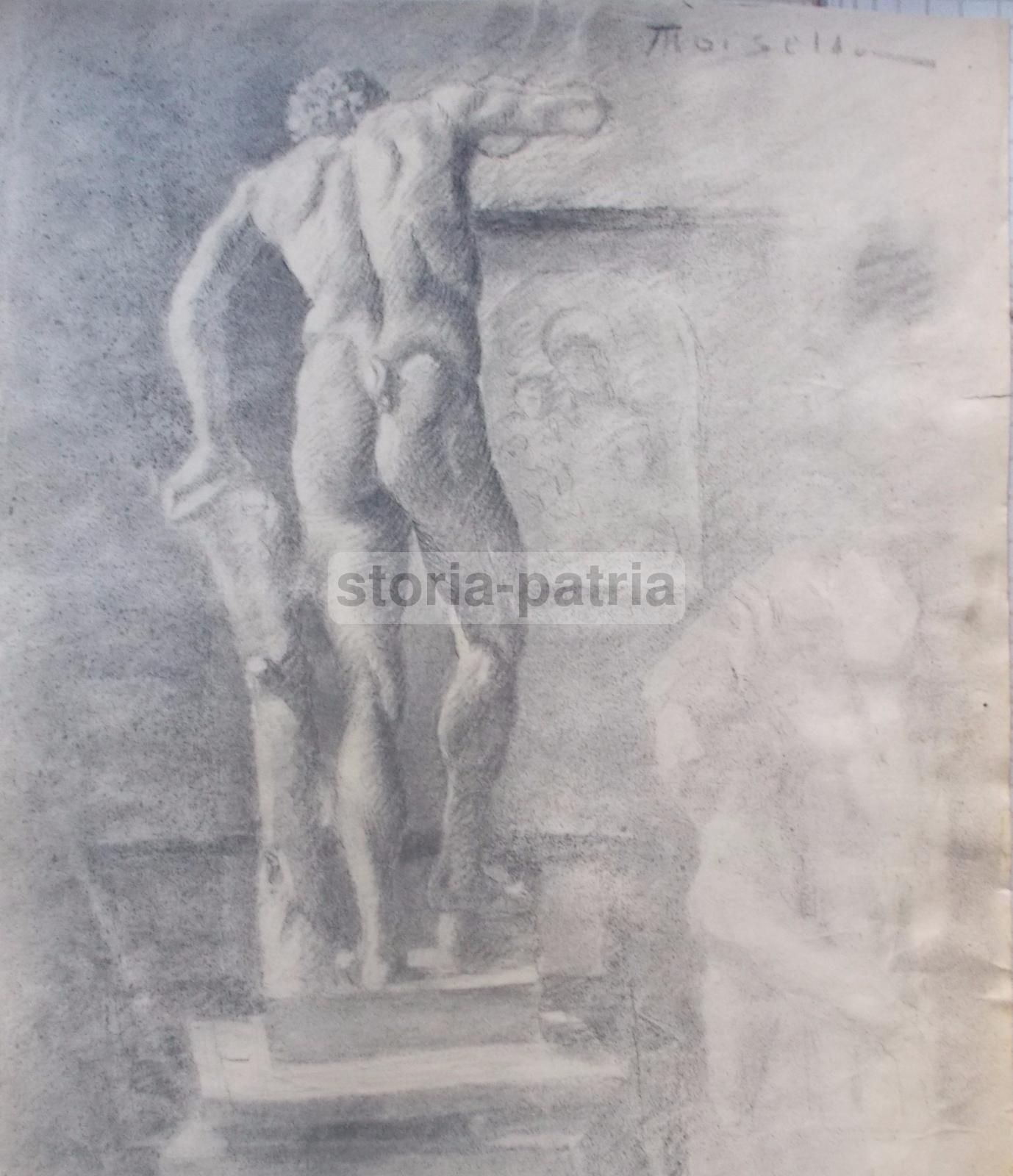 Disegno Studio Di Scultura Con Fauno E Satiro, Emilio Moisello, Fine '800