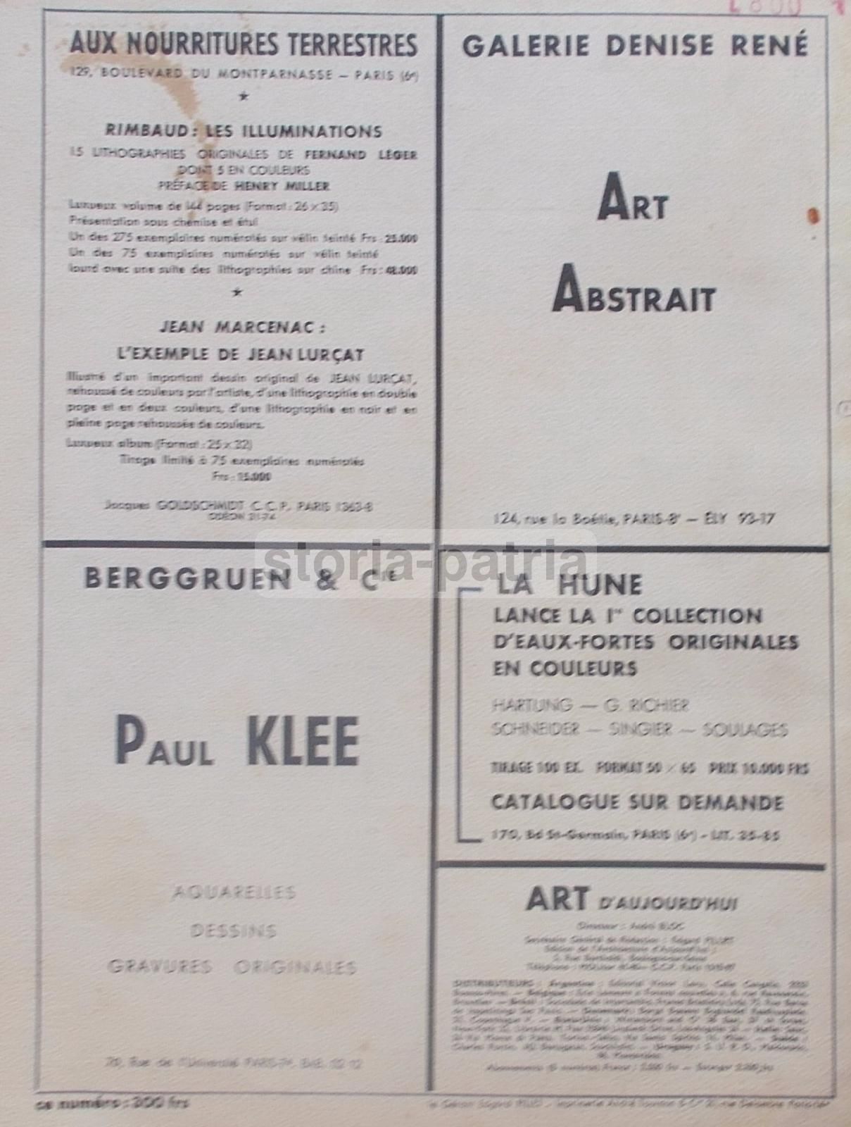 Art d'Aujourd'Hui 1953: Jean Arp, Blaue Reiter E Astrattismo Ad Amburgo