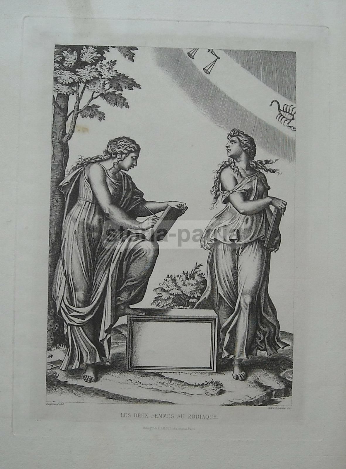 Antica Stampa Allegoria Astrologica Raffaello Baldus XIX Secolo