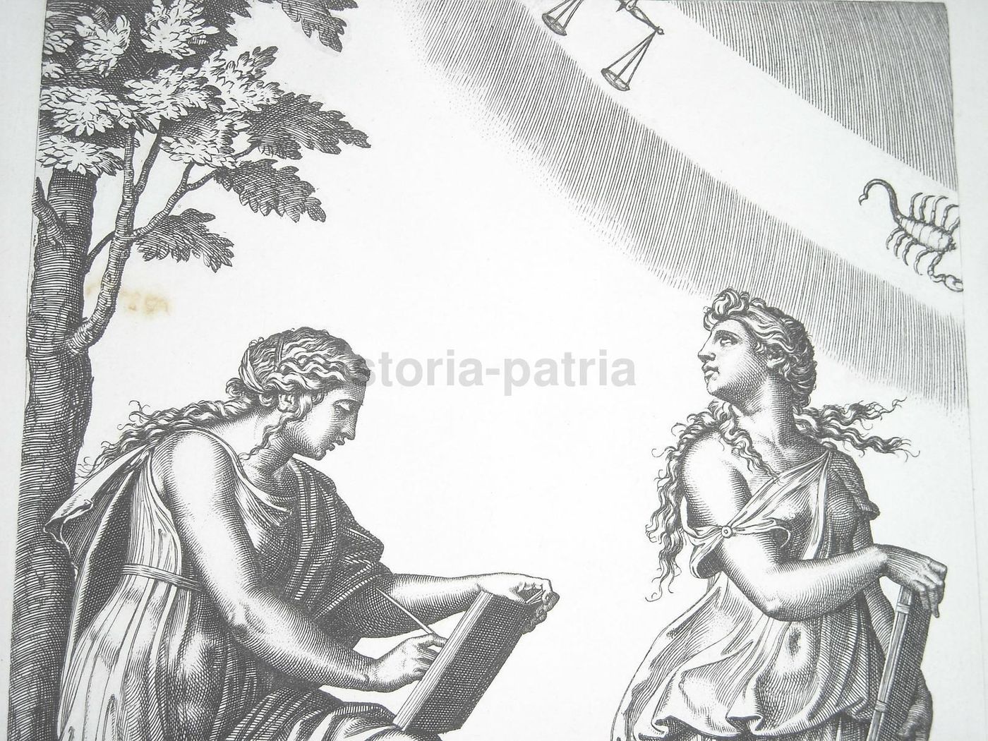 Antica Stampa Allegoria Astrologica Raffaello Baldus XIX Secolo