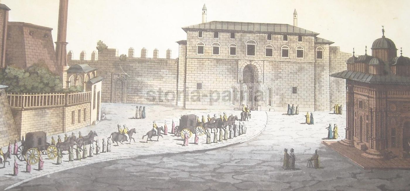 Antica Incisione Colorata: Corteo A Istanbul, Giacomo Bussi, 1820 Circa