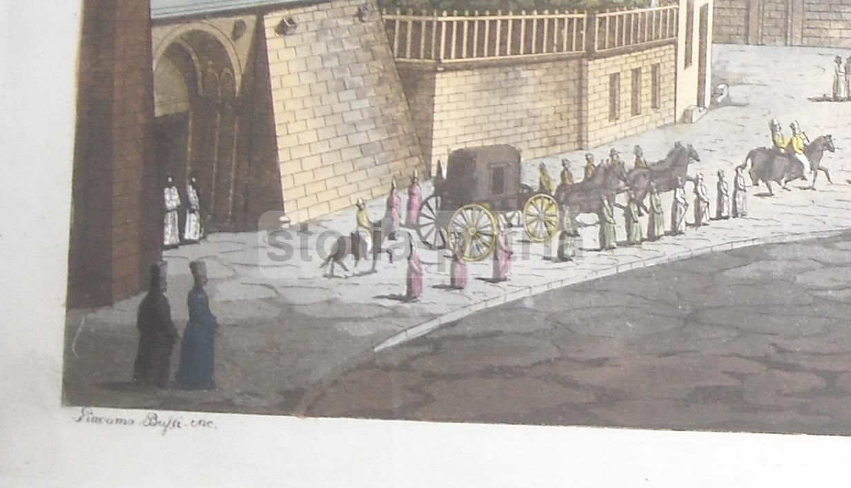 Antica Incisione Colorata: Corteo A Istanbul, Giacomo Bussi, 1820 Circa