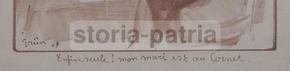 Litografia Antica Grün 1909 Liberty Donnina Champagne Belle Époque