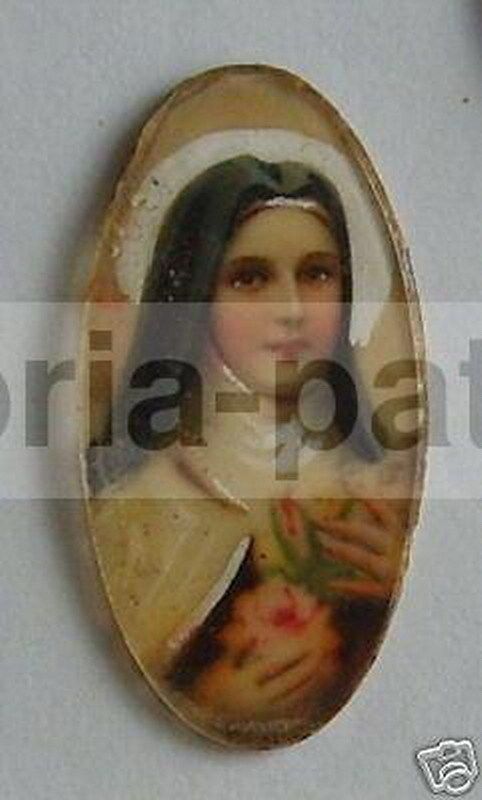 Miniatura Antica Santa Rosa Fine XIX Secolo Dipinta Su Osso