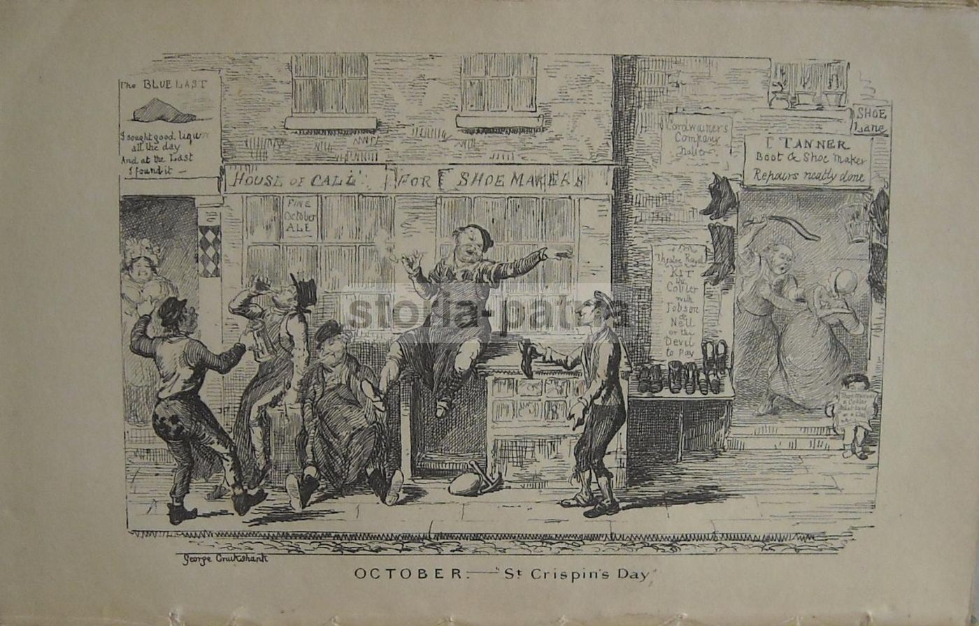 Incisione Di George Cruikshank: San Crispino E I Calzolai (1836)