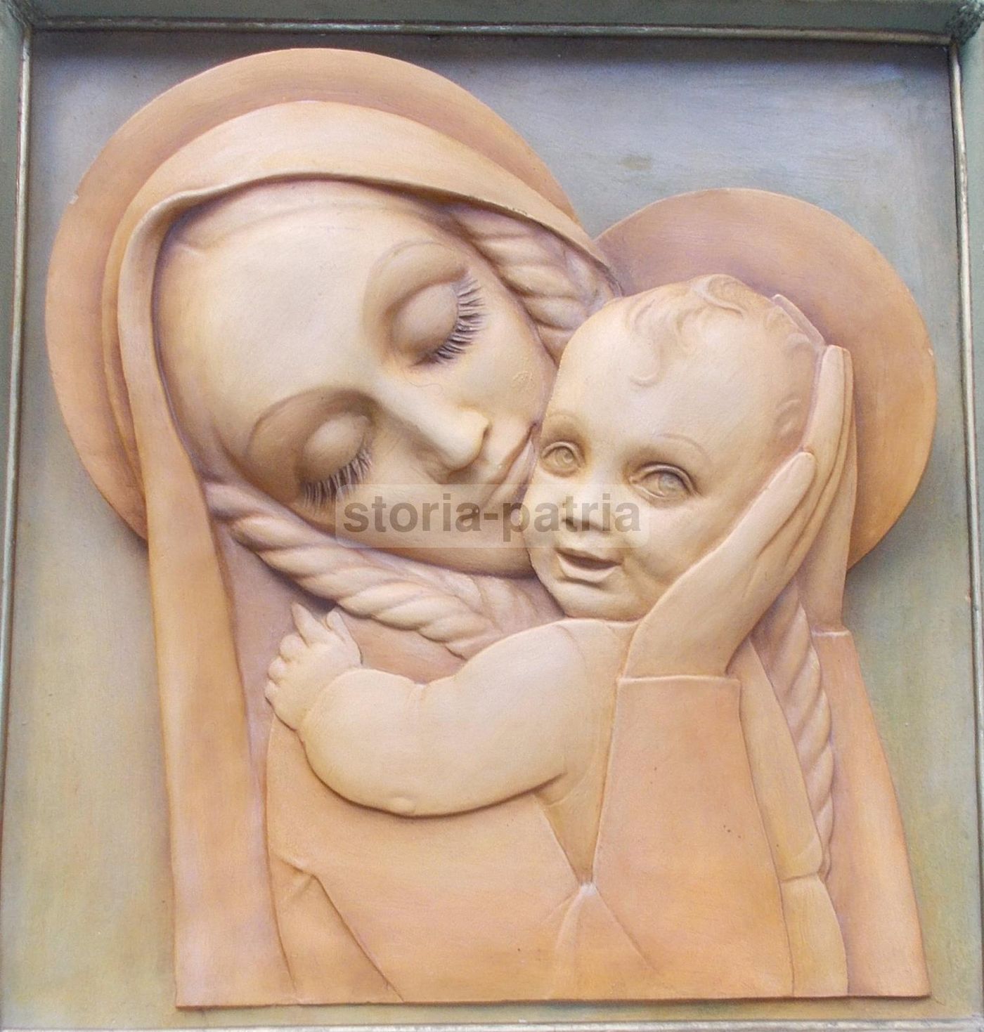Pannello Madonna Con Bambino, Adolfo Rollo, Scultura In Ceramica, Puglia, XX Secolo
