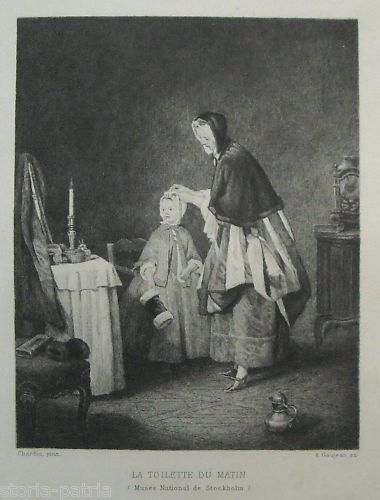 La Toilette Du Matin: Incisione All'Acquaforte Di E. Gaujean Da Chardin