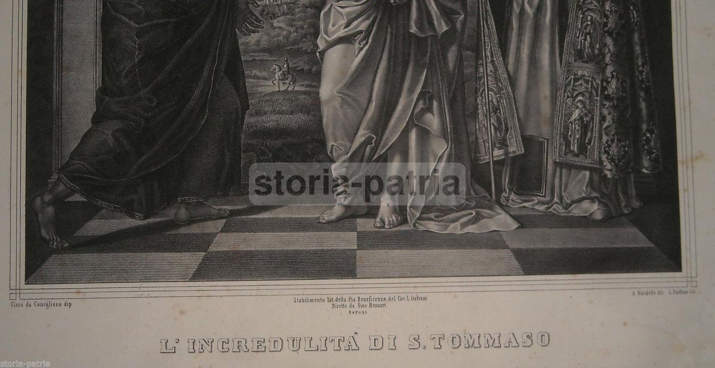 Incredulità Di San Tommaso (da Cima Da Conegliano)   Litografia Napoletana Del XIX Secolo