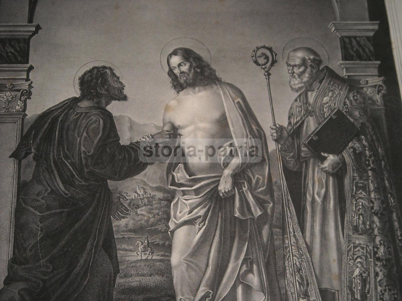Incredulità Di San Tommaso (da Cima Da Conegliano)   Litografia Napoletana Del XIX Secolo