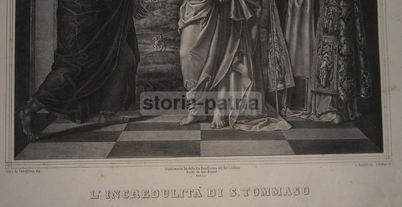 Incredulità Di San Tommaso (da Cima Da Conegliano)   Litografia Napoletana Del XIX Secolo