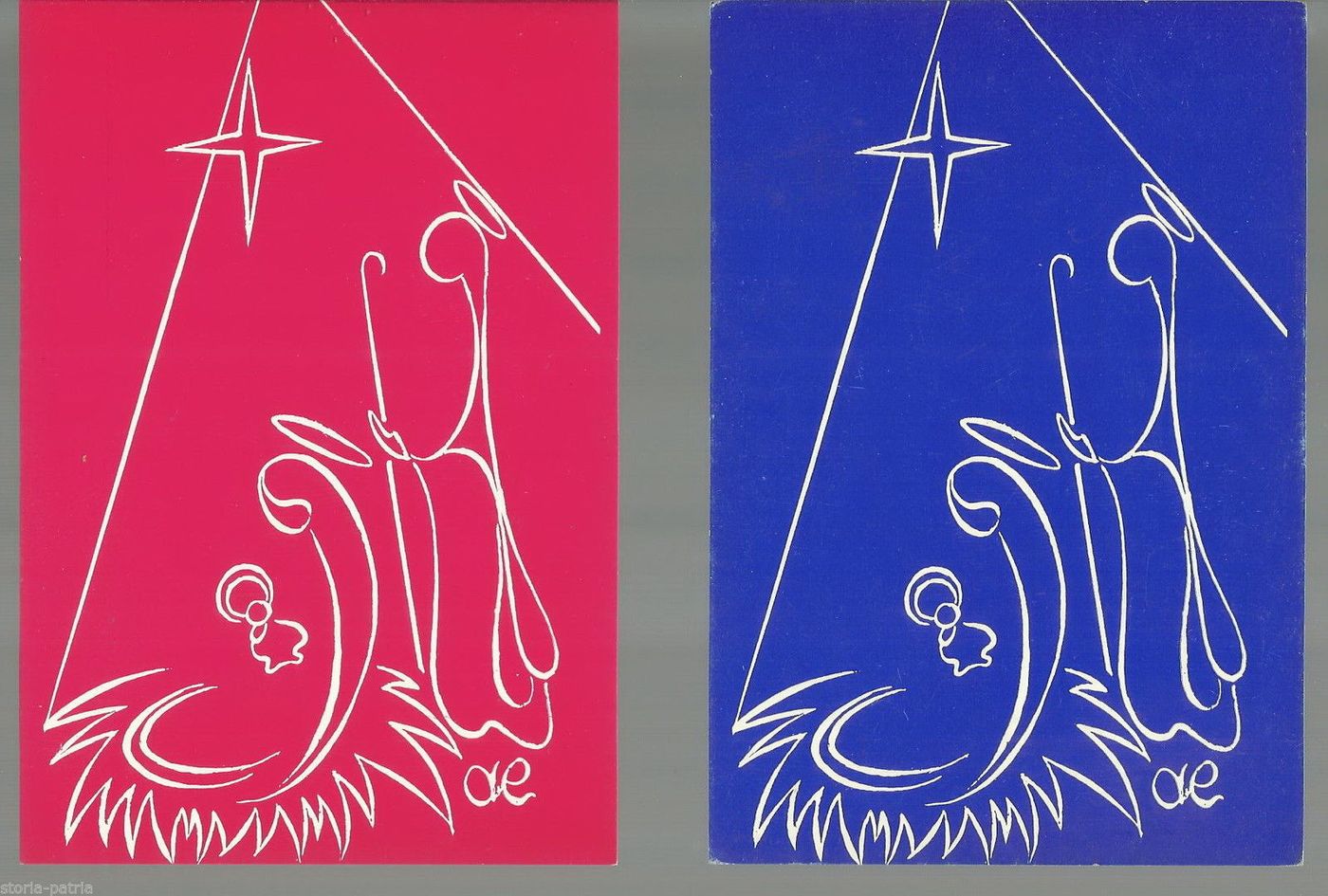 Coppia Di Cartoline d'Epoca Con Natività Stilizzata, Tipografia Lugli