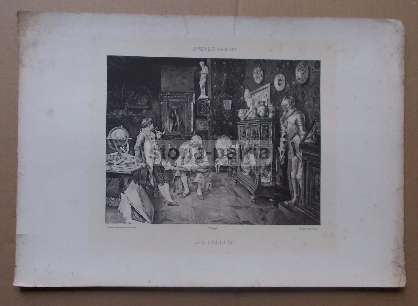 Stampa Antica Les Erudits Jemenez Prieto Fototipia Fine '800