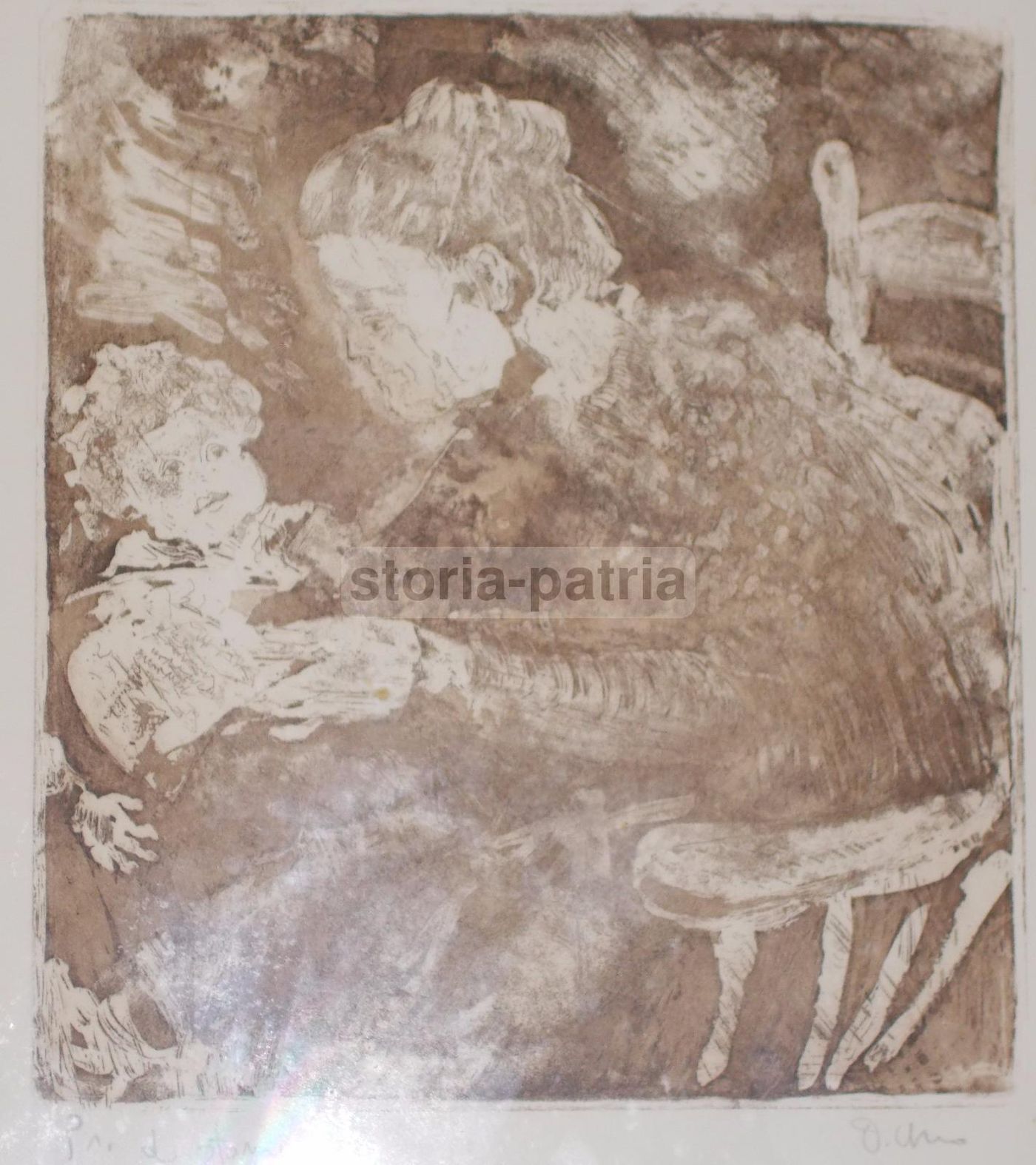 Incisione Originale Urso, Maternità, Puglia Salento, Anni '80