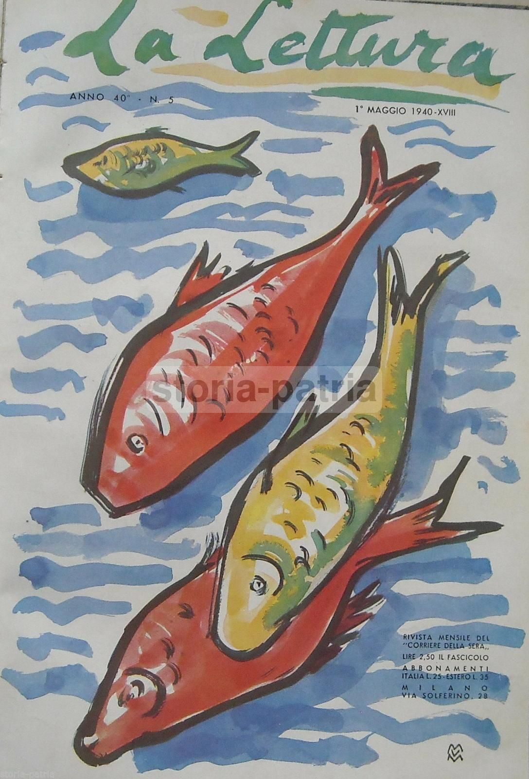 Illustrazione Pesci Di Mario Vellani Marchi, Copertina La Lettura 1940