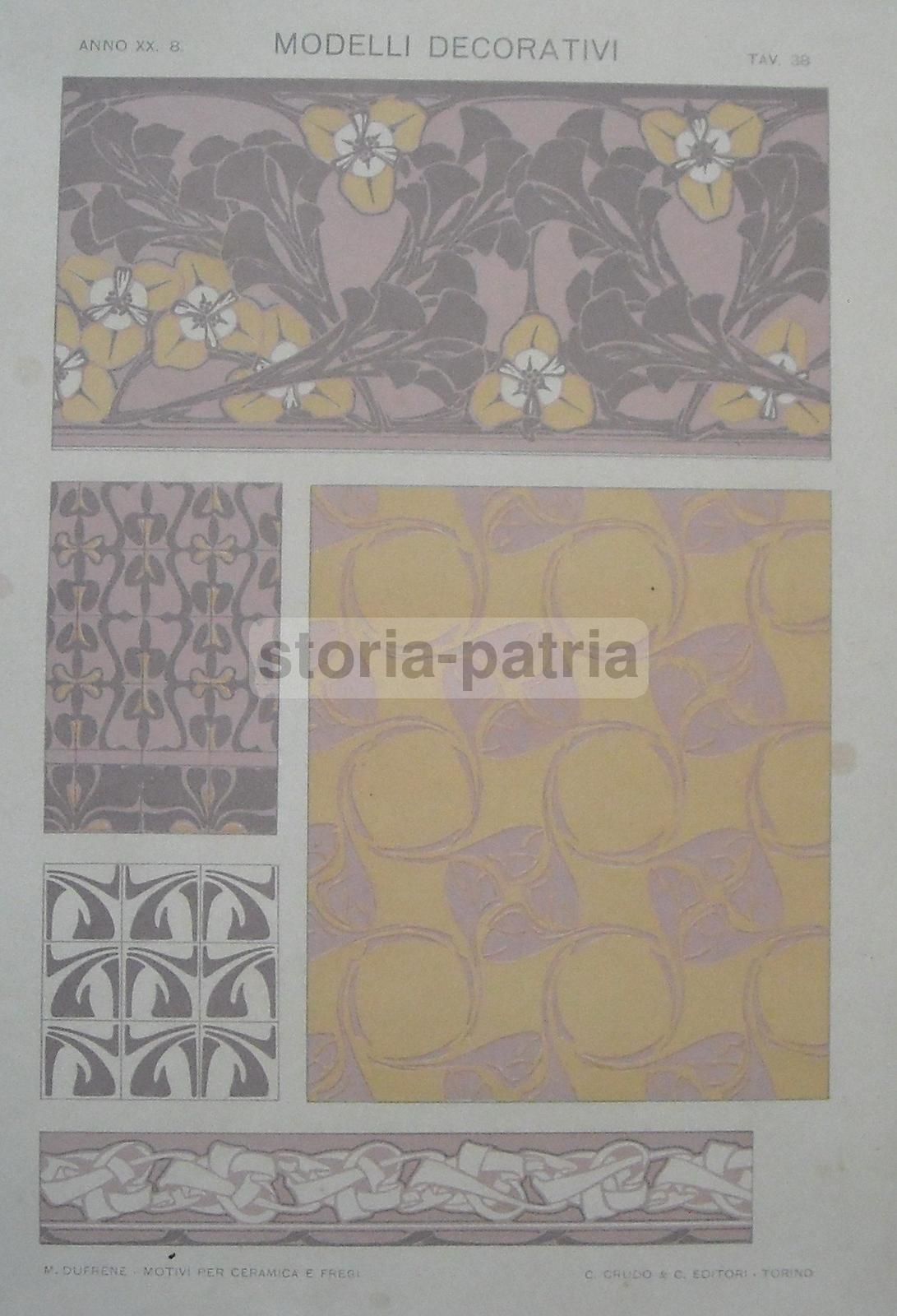 Stampa Liberty M. Dufrene: Decorazioni Per Ceramiche E Fregi, Anni '20