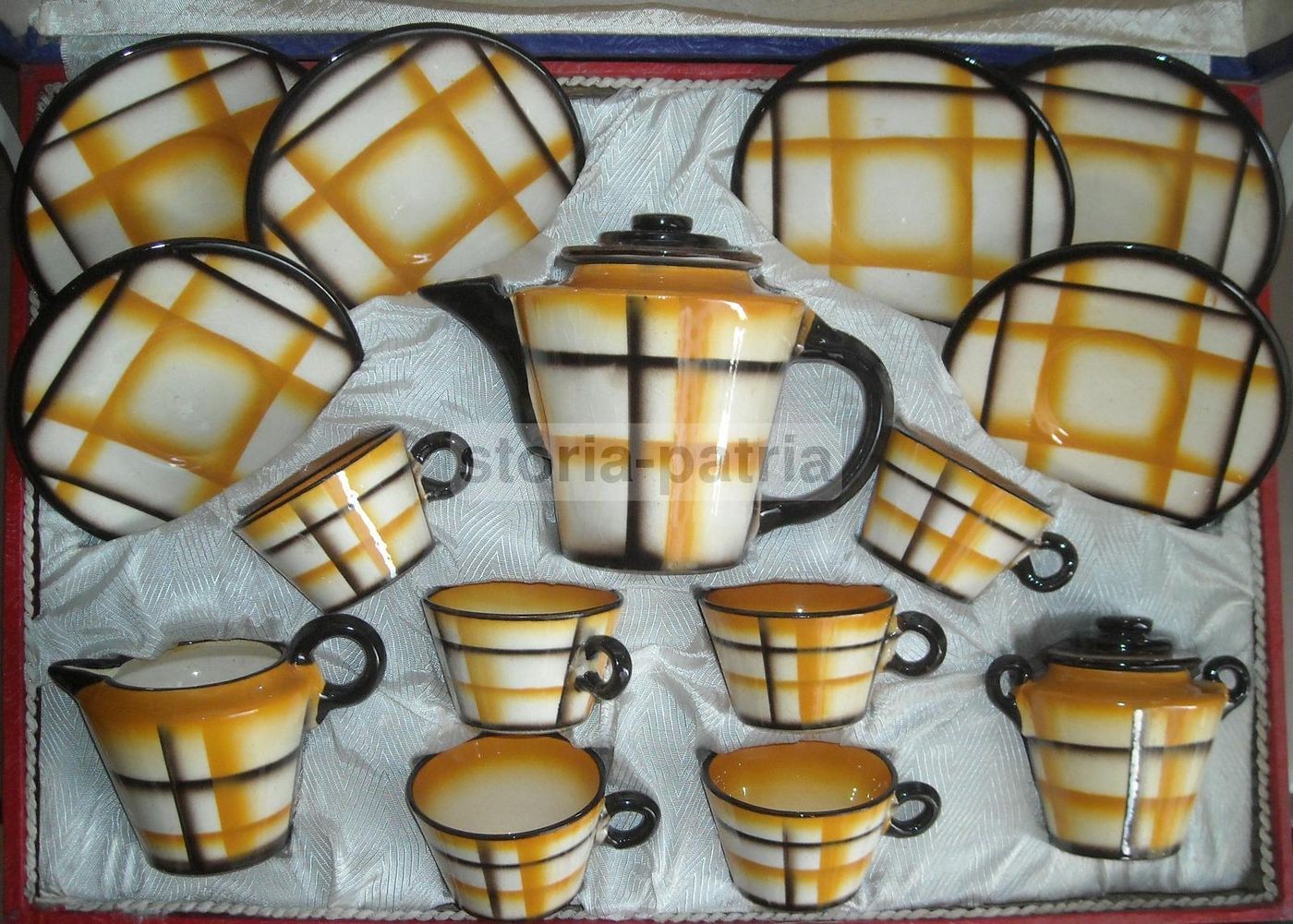 Servizio Da Caffè Art Déco In Ceramica Policroma, Anni '30 '50