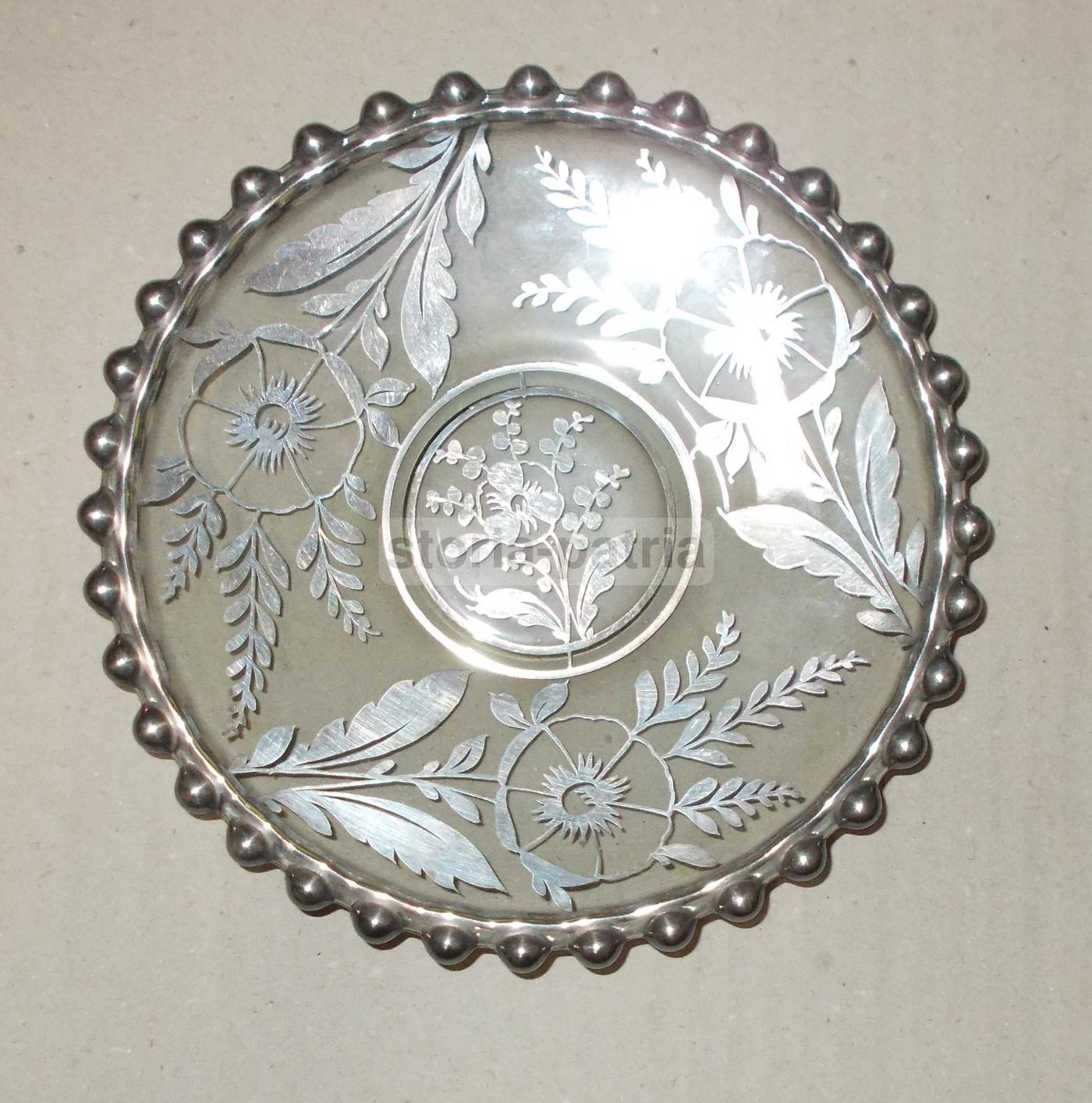 Piatto In Vetro Argentato Decorativo, Anni 1930 1950
