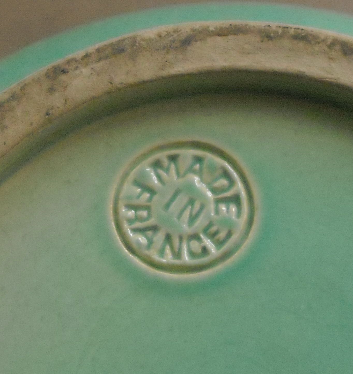 Vaso Cachepot In Ceramica Francese, Anni 1940 1960, Verde E Oro