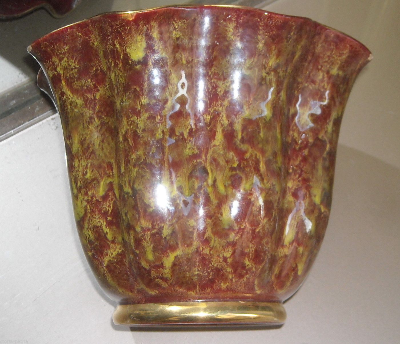Vaso Cachepot Ceramica Italiana Anni '50 Con Profilature Dorate