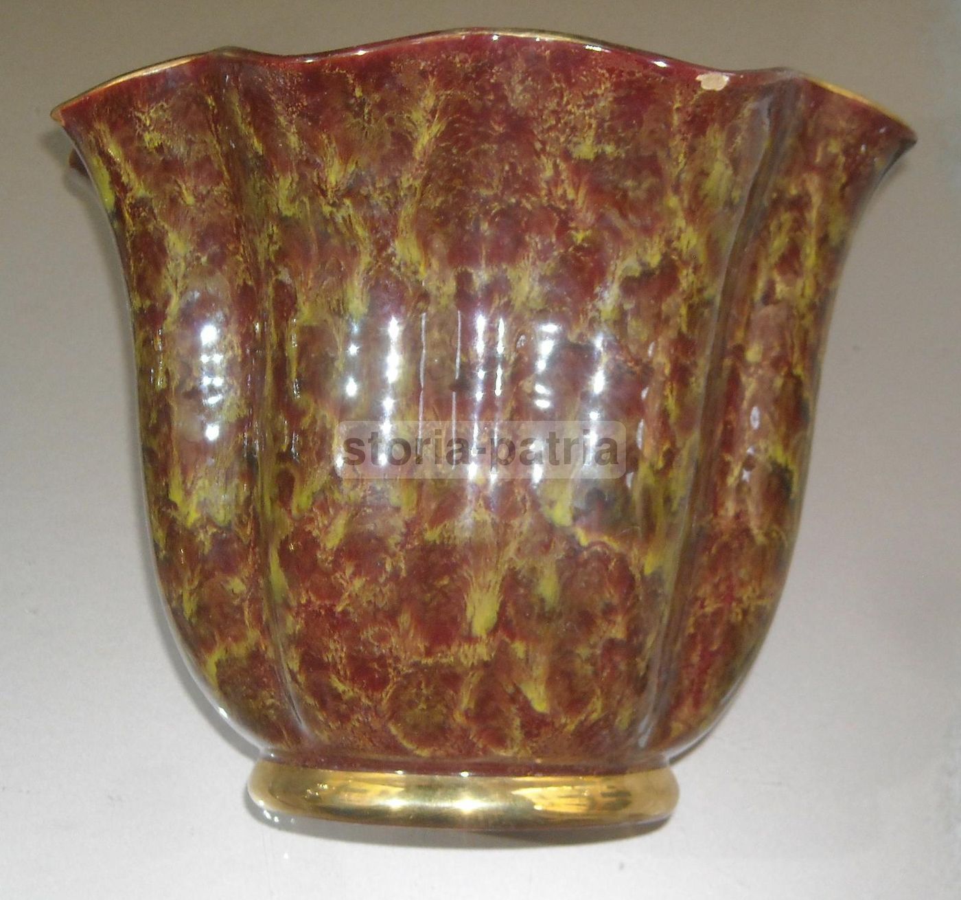 Vaso Cachepot Ceramica Italiana Anni '50 Con Profilature Dorate