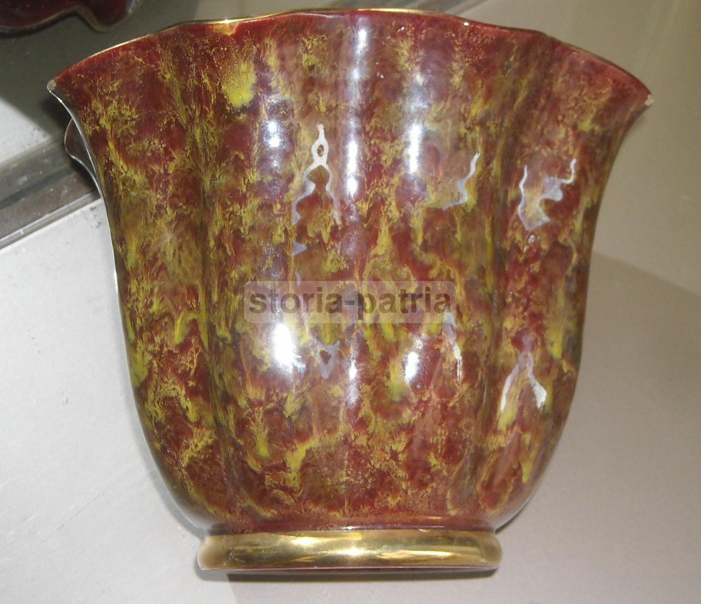 Vaso Cachepot Ceramica Italiana Anni '50 Con Profilature Dorate