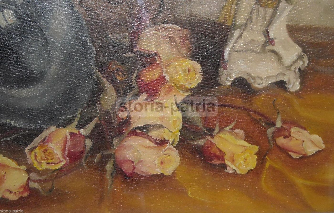 Natura Morta Con Fiori E Scultura Di S. Pettigiani