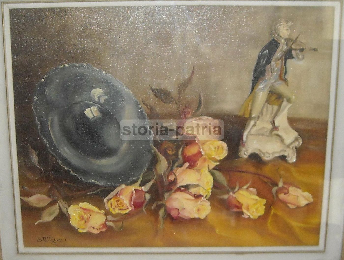 Natura Morta Con Fiori E Scultura Di S. Pettigiani