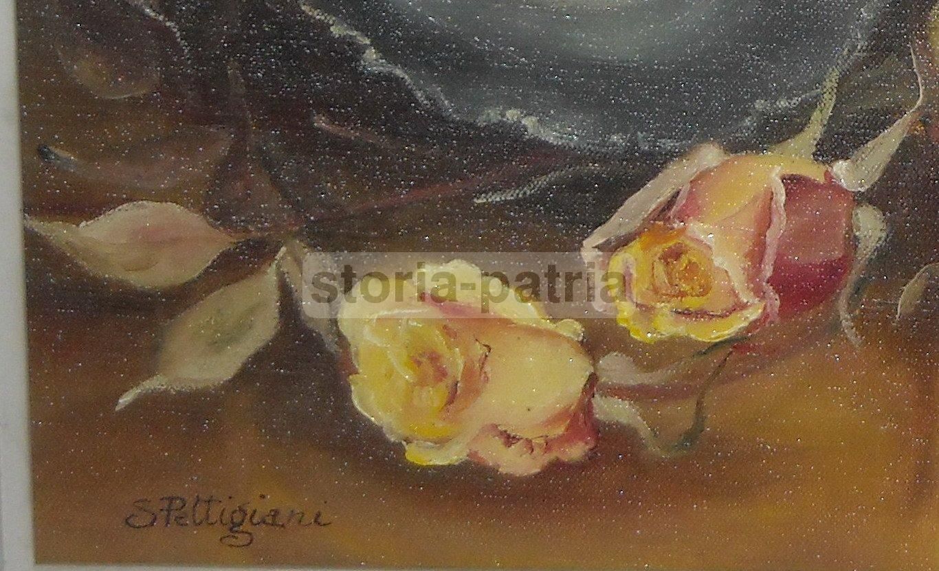 Natura Morta Con Fiori E Scultura, S. Pettigiani, Olio Su Tela, Anni '20 '50