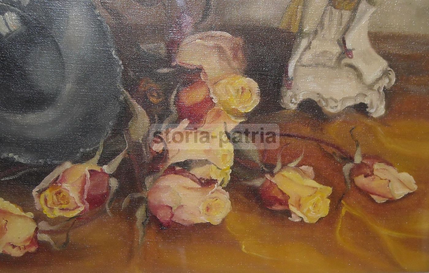 Natura Morta Con Fiori E Scultura Di S. Pettigiani