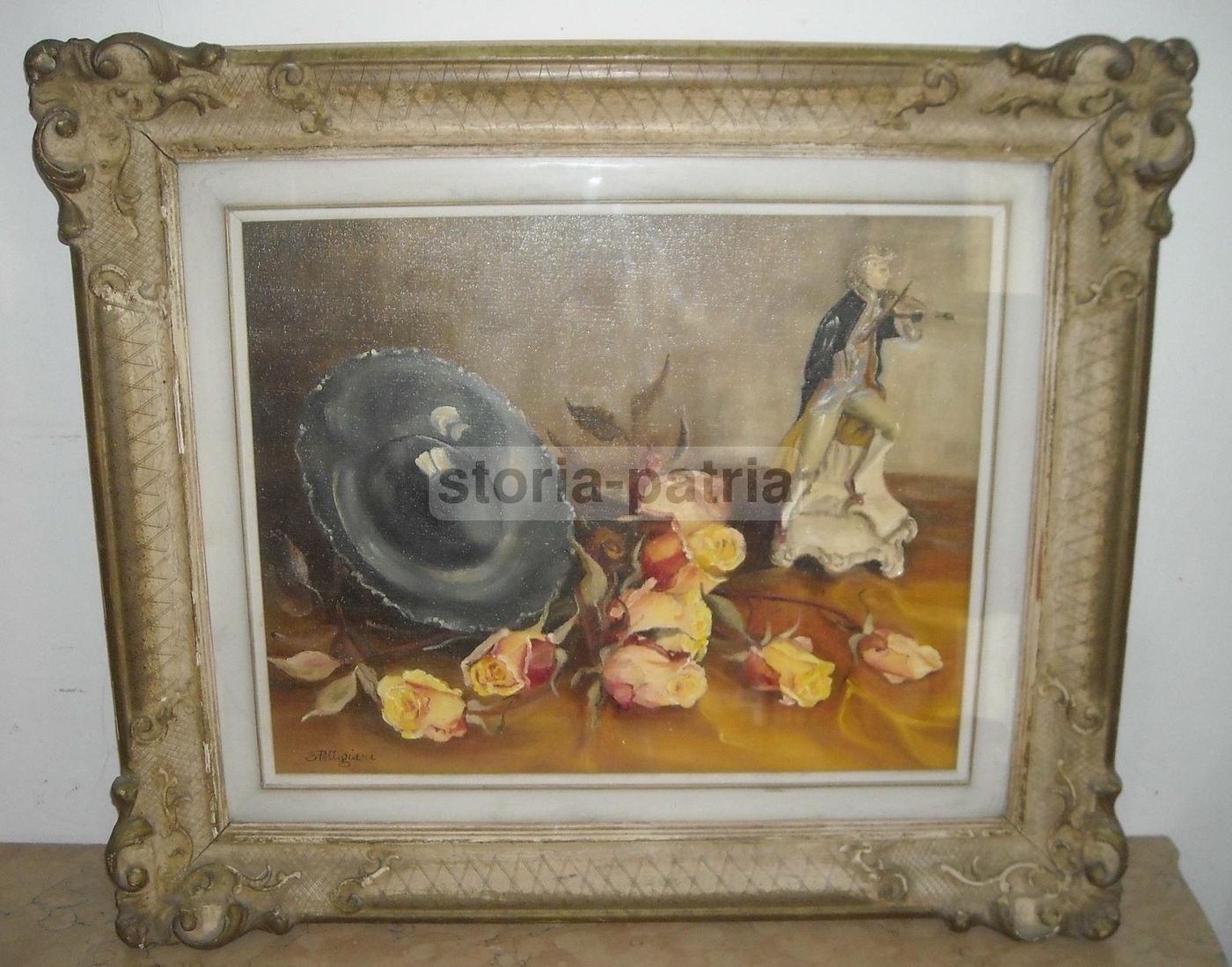 Natura Morta Con Fiori E Scultura Di S. Pettigiani