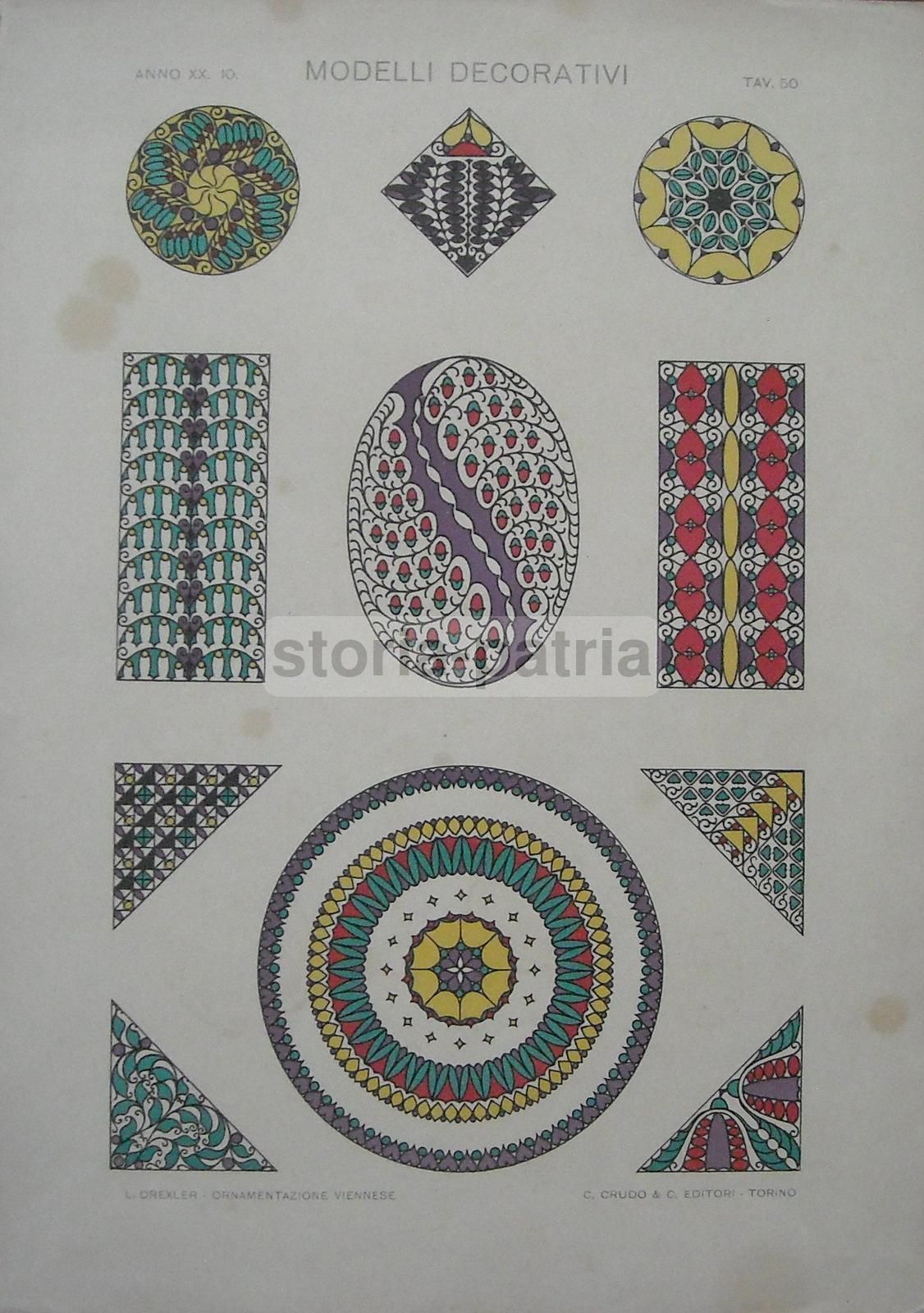 Stampa Cromolitografica Decorazioni Viennesi L. Drexler Anni '20