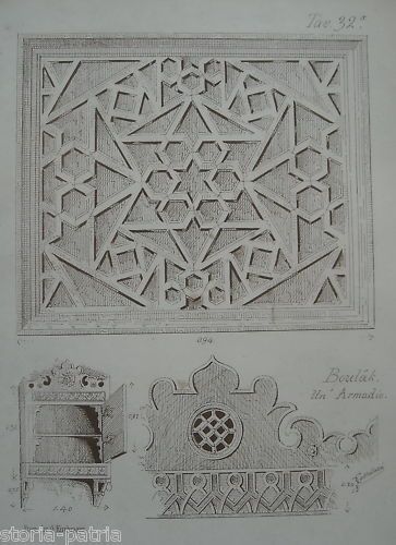 Litografia Antica Armadio Egiziano Boulak Castellazzi 1870