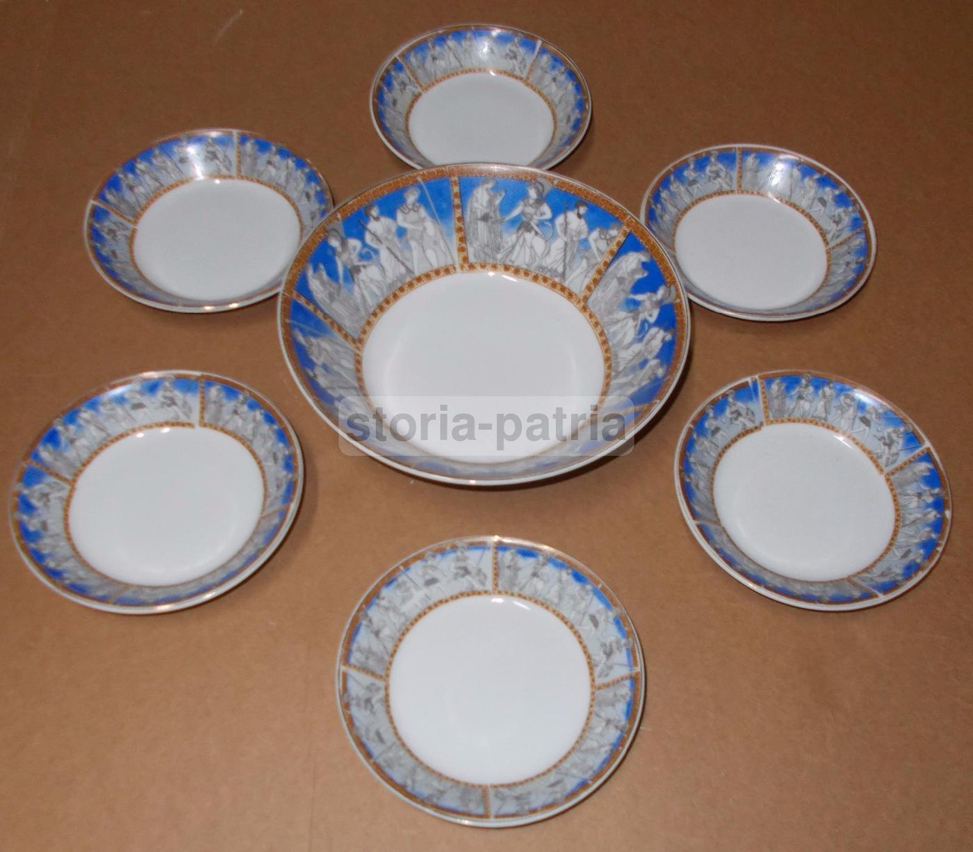 Set 7 Porcellane Royal Con Decori Mitologici E Guerrieri, Anni '60 '70