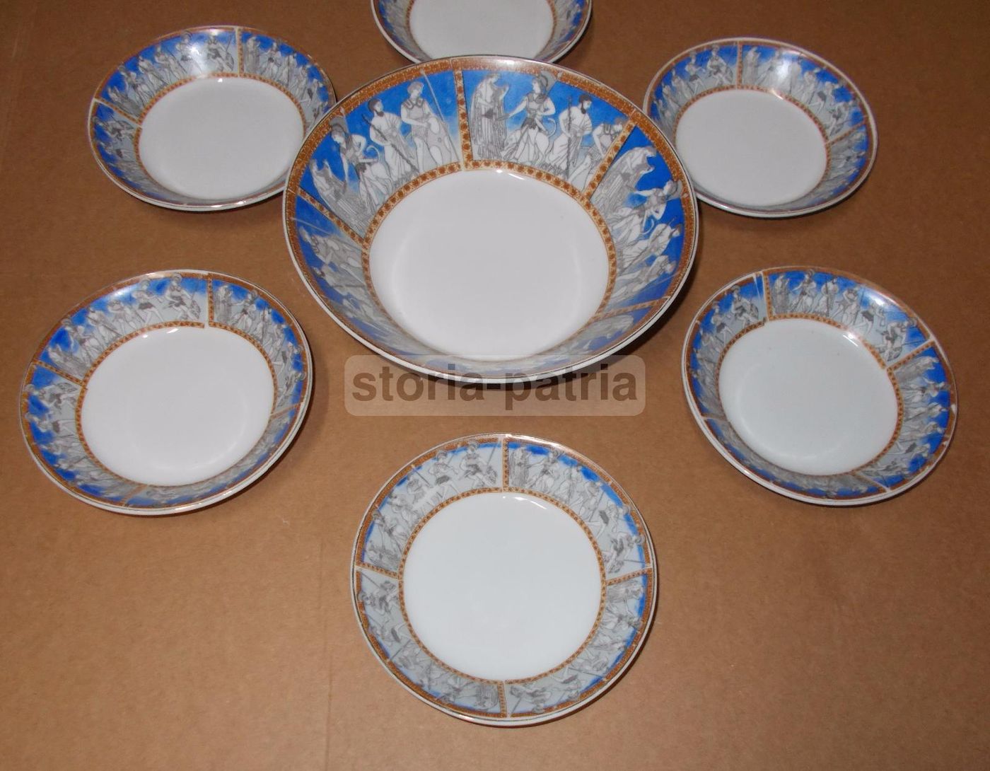 Set 7 Porcellane Royal Con Decori Mitologici E Guerrieri, Anni '60 '70