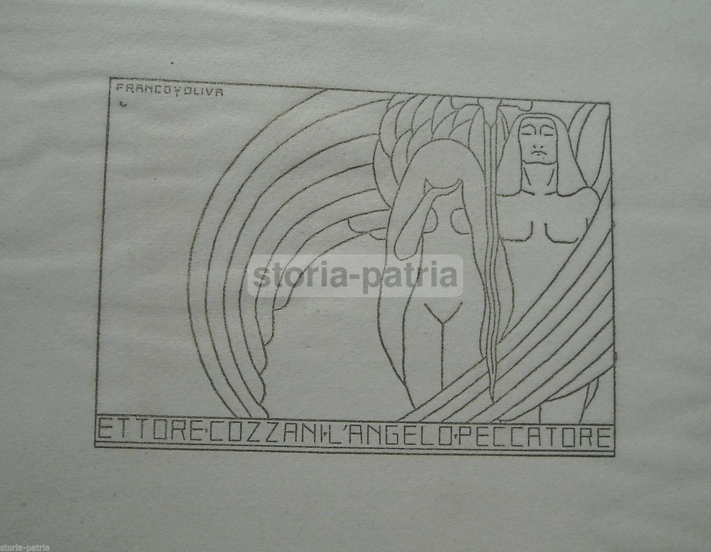 Incisione Dorata Angelo Peccatore Cozzani Oliva Anni '20 Novecento